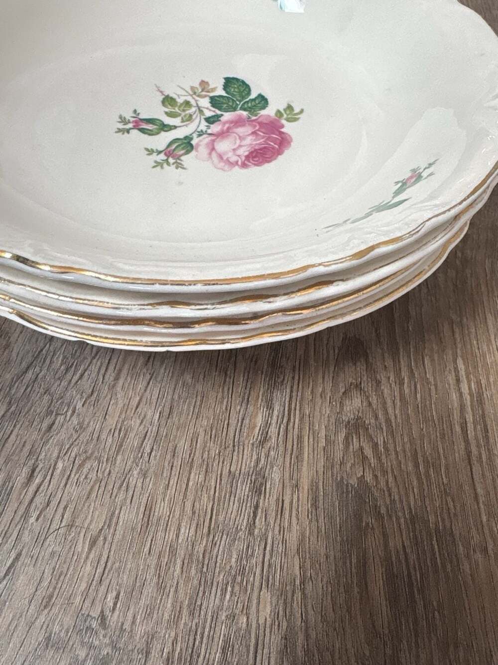 Vintage Homer Laughlin Virginia Rose Pink Moss Rose Soup Bowls Set of 4